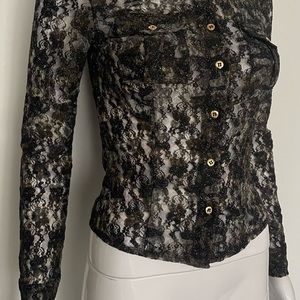 Ilary Lace Black/ metyalic botton- up blouse S, itsly